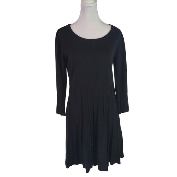 Calvin Klein Size M 3/4 Sleeve Knit Dress Black Window Pane Design Skirt - Picture 1 of 10